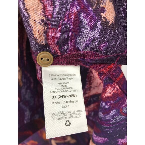 Terra & Sky Plus Size Long Sleeve Ruffle Blouse Top Purple Multi 3X NEW - Picture 5 of 8
